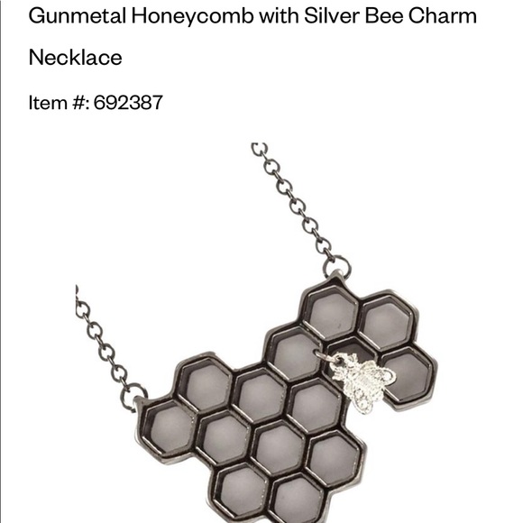*FREE! with $9 purchase* โAvecโ Honeycomb Necklace, silver bee charm - Picture 2 of 10